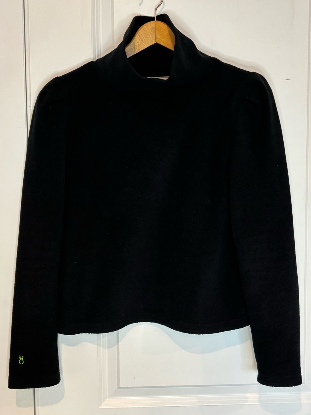 Dudley Stephens Palmer Black Turtleneck Puff Shoulder Fleece Top S